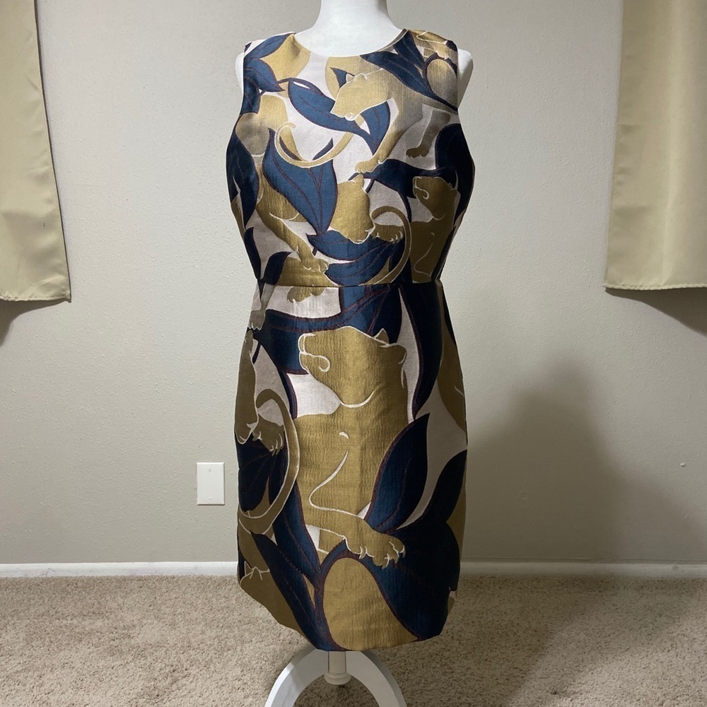Ann Taylor Blue and Gold Midi Dress